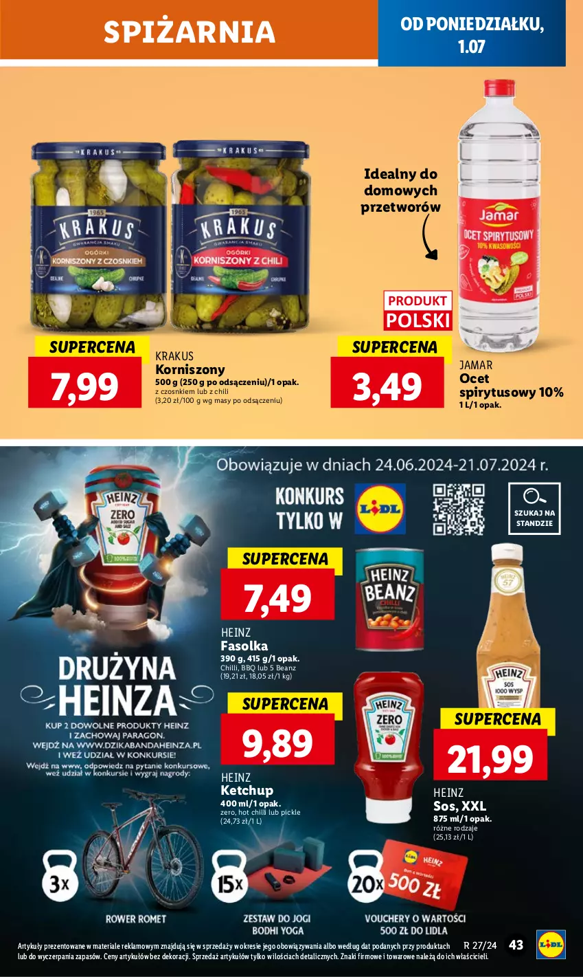 Gazetka promocyjna Lidl - GAZETKA - ważna 01.07 do 03.07.2024 - strona 49 - produkty: Fa, Heinz, Ketchup, Korniszony, Krakus, Ocet, Sos