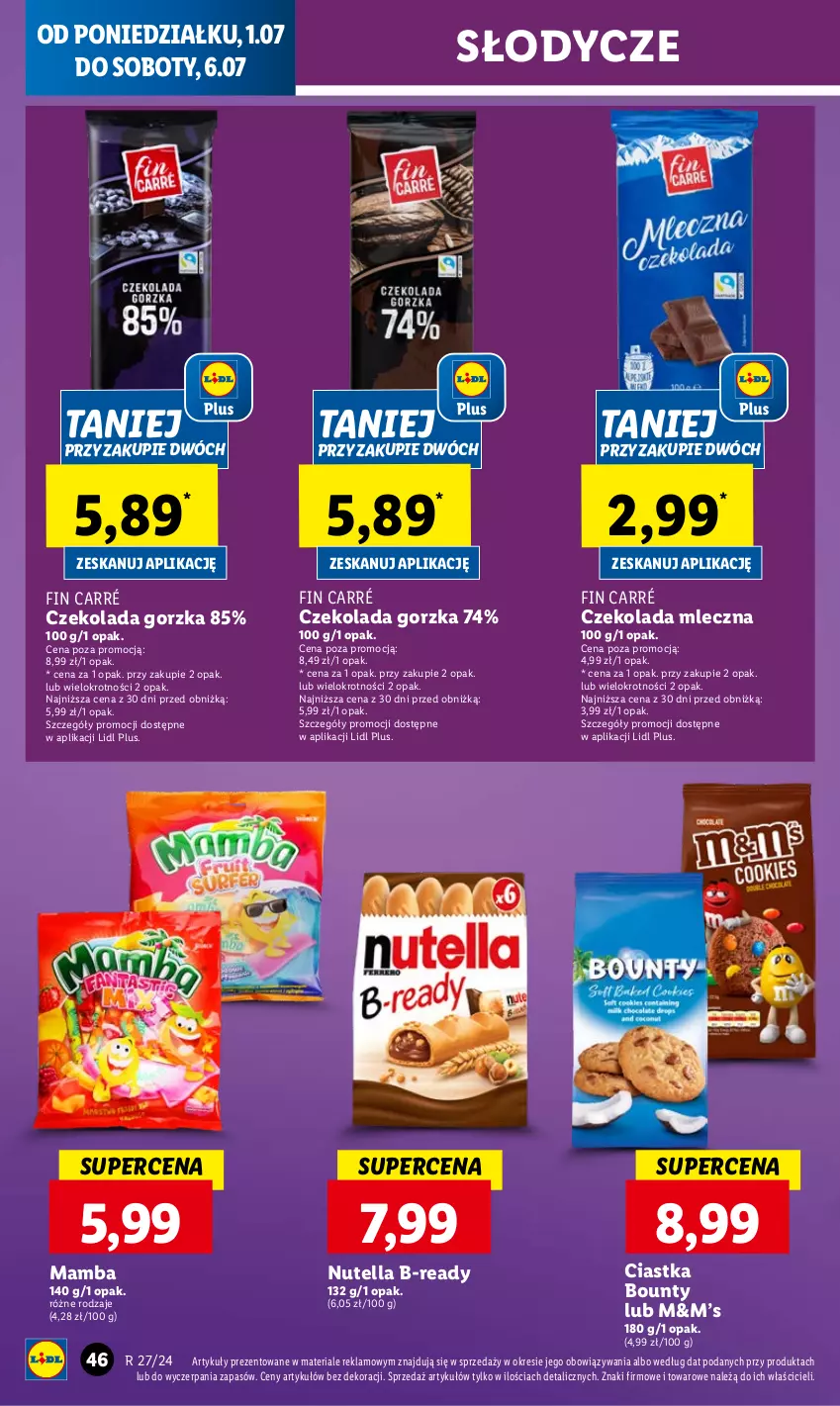 Gazetka promocyjna Lidl - GAZETKA - ważna 01.07 do 03.07.2024 - strona 54 - produkty: Bounty, Ciastka, Czekolada, Czekolada gorzka, Czekolada mleczna, Mamba, Nutella