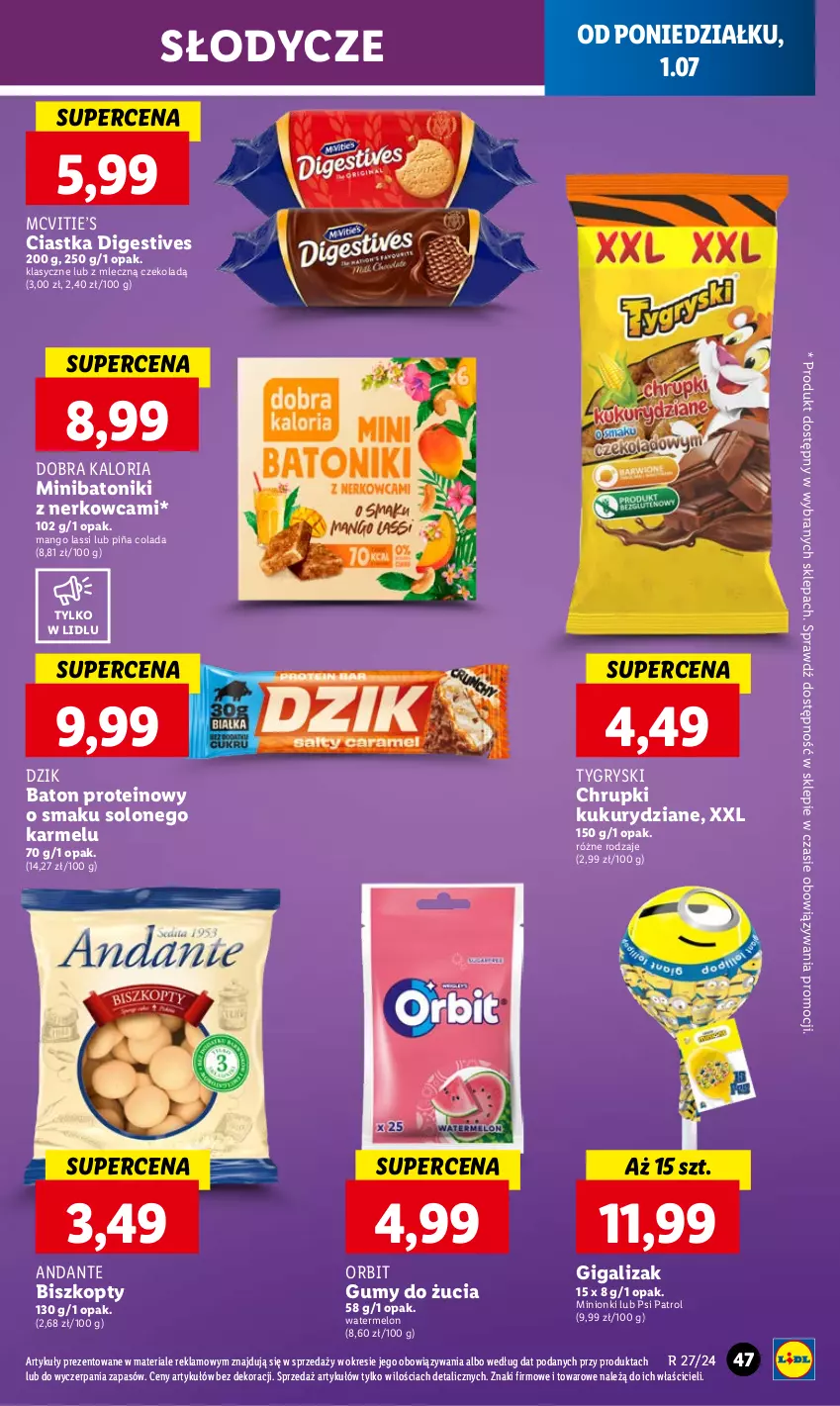 Gazetka promocyjna Lidl - GAZETKA - ważna 01.07 do 03.07.2024 - strona 55 - produkty: Baton, Biszkopty, Chrupki, Ciastka, Gry, Mango, Melon, Orbit, Piña Colada, Psi Patrol, Tonik