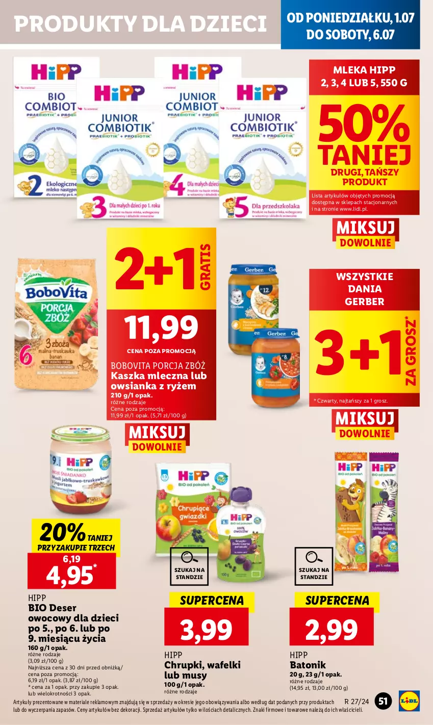 Gazetka promocyjna Lidl - GAZETKA - ważna 01.07 do 03.07.2024 - strona 59 - produkty: Baton, BoboVita, Chrupki, Deser, Deser owocowy, Dzieci, Gerber, Gra, HiPP, Hipp Bio, Mus, Owsianka, Por, Ryż, Ser, Tonik