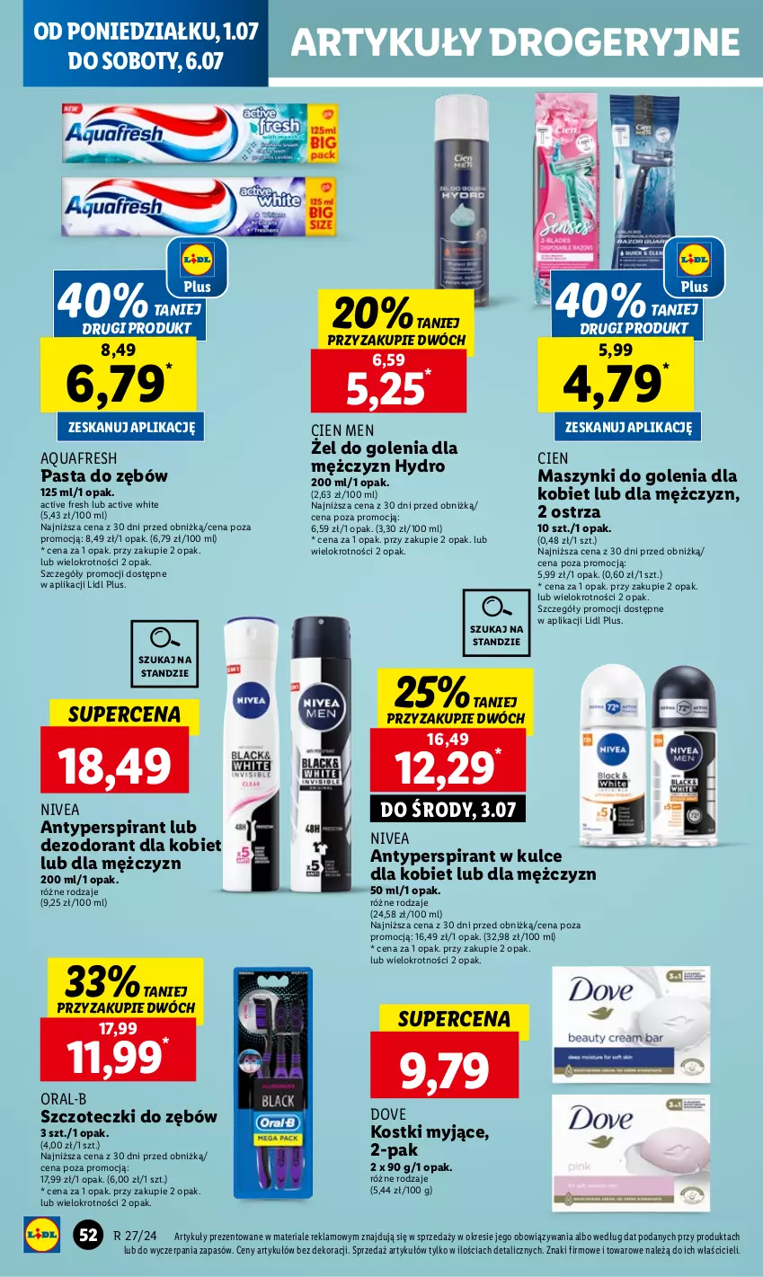 Gazetka promocyjna Lidl - GAZETKA - ważna 01.07 do 03.07.2024 - strona 60 - produkty: Antyperspirant, Aquafresh, Dezodorant, Dove, Nivea, Pasta do zębów