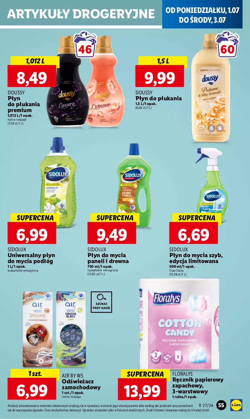 Gazetka promocyjna Lidl - GAZETKA - ważna 01.07 do 03.07.2024 - strona 63 - produkty: Flora, Papier, Płyn do mycia, Płyn do mycia paneli, Płyn do mycia podłóg, Płyn do płukania, Ręcznik, Sidolux, Wino, Winogrona