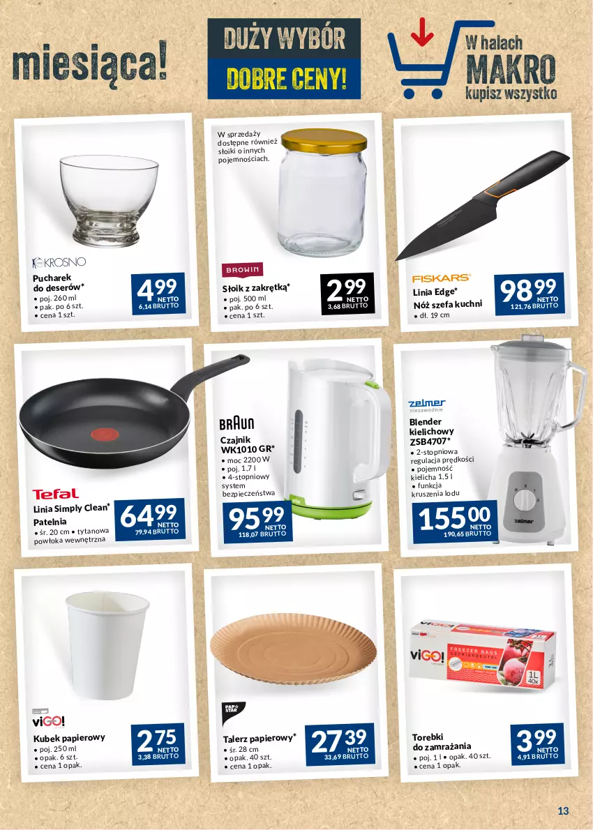 Gazetka promocyjna Makro - Najlepsze oferty - ważna 30.05 do 26.06.2023 - strona 13 - produkty: Blender, Czajnik, Deser, Fa, Kubek, Kubek papierowy, Nóż szefa kuchni, Papier, Patelnia, Piec, Ser, Talerz, Talerz papierowy, Top, Tytan