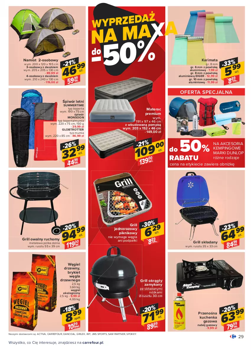 Gazetka promocyjna Carrefour - Gazetka Carrefour - ważna 14.06 do 27.06.2021 - strona 29 - produkty: Grill, Karimata, Materac, Namiot, Półka, Por, Sport, Tera, Węgiel drzewny