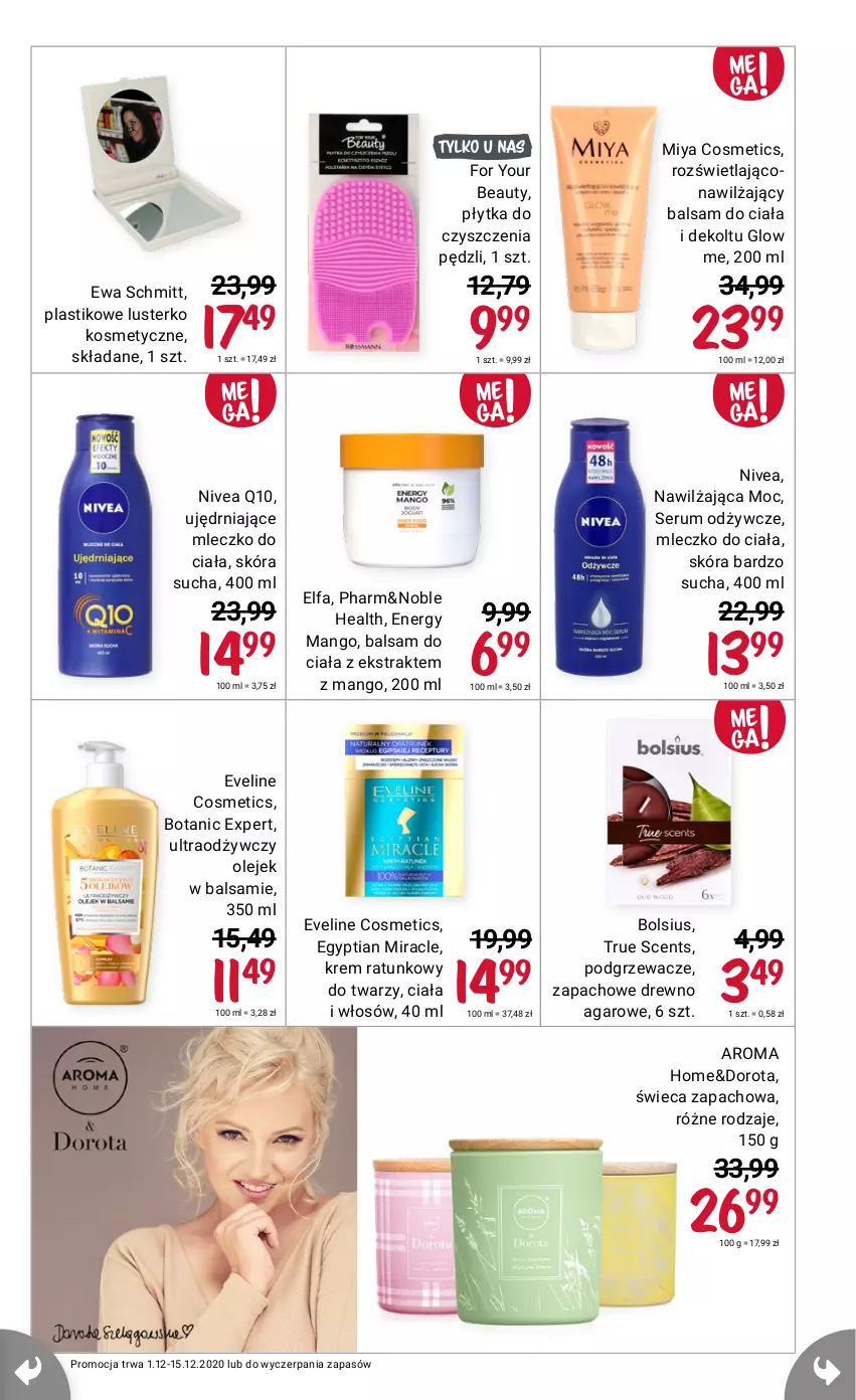 Gazetka promocyjna Rossmann - 1 Grudnia - ważna 01.12 do 15.12.2021 - strona 31 - produkty: Bols, Bolsius, Eveline, Ewa Schmitt, For Your Beauty, Lusterko kosmetyczne, Mango, Miya Cosmetics, Mleczko, Nivea, Nivea Q10, Podgrzewacze