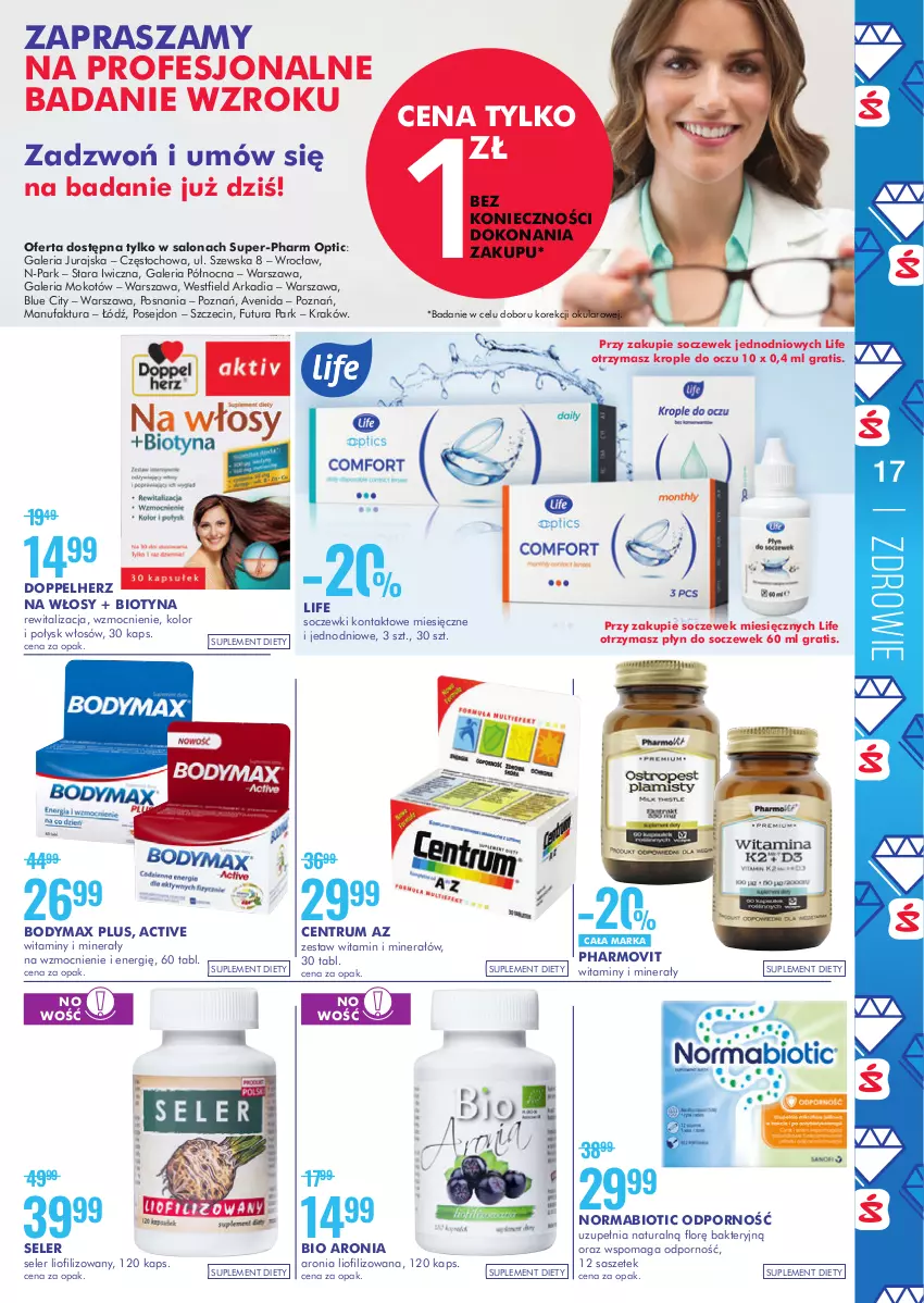 Gazetka promocyjna Super Pharm - Gazetka - ważna 06.04 do 19.04.2021 - strona 17 - produkty: Aronia, Body, Bodymax, Doppelherz, Fa, Gra, Krople do oczu, Pharmovit, Płyn do soczewek, Por, Rum, Soczewki kontaktowe, Suplement diety, Zdrowie