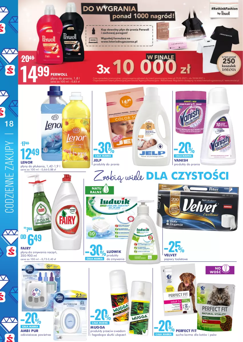 Gazetka promocyjna Super Pharm - Gazetka - ważna 06.04 do 19.04.2021 - strona 18 - produkty: Ambi Pur, Fa, Fairy, Lenor, Ludwik, Papier, Perwoll, Pur, Sucha karma, Vanish, Velvet