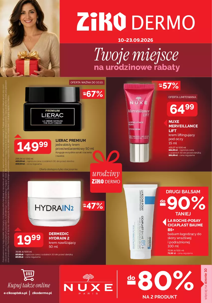 Gazetka promocyjna Ziko - Gazetka Ziko Dermo - ważna 10.09 do 23.09.2026 - strona 1 - produkty: Apteka, Dermedic, Hydrain 2, Krem nawilżający, La Roche-Posay, Lierac, Nuxe