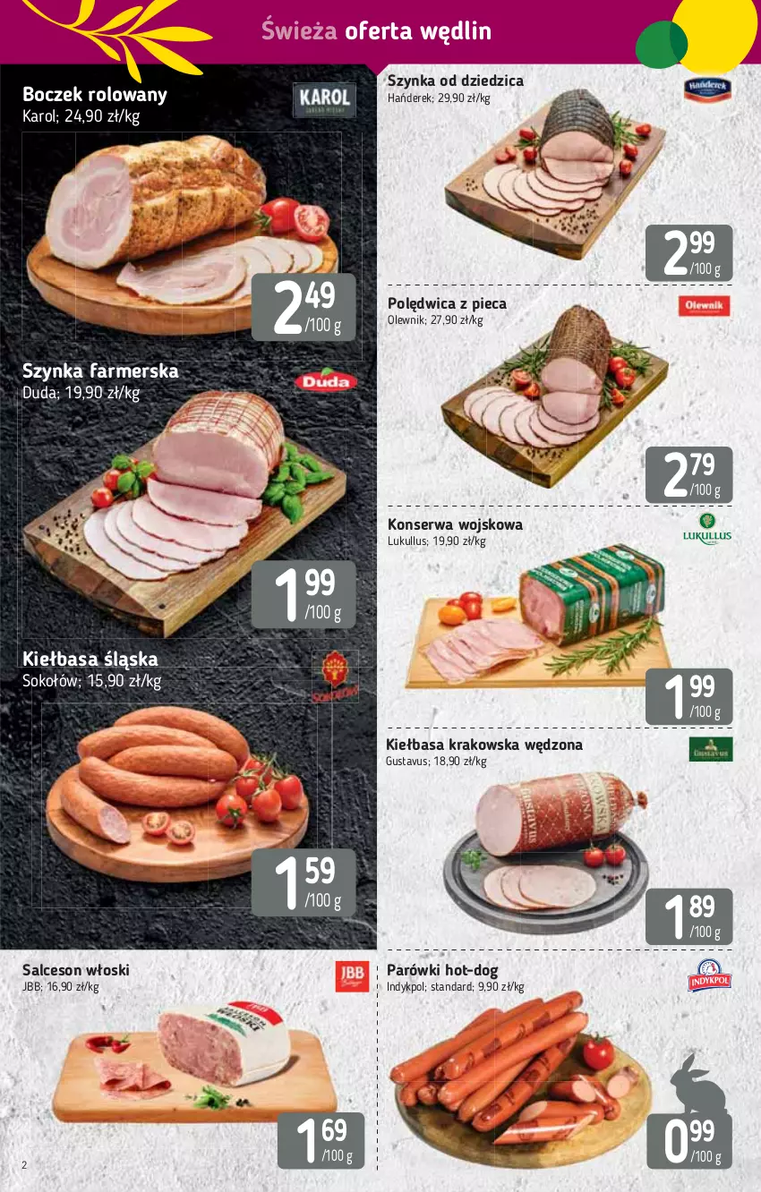 Gazetka promocyjna Stokrotka - Market - ważna 18.03 do 24.03.2021 - strona 2 - produkty: Boczek, Duda, Fa, Kiełbasa, Kiełbasa krakowska, Kiełbasa śląska, Olewnik, Parówki, Piec, Polędwica, Salceson, Ser, Sok, Sokołów, Szynka, Szynka farmerska