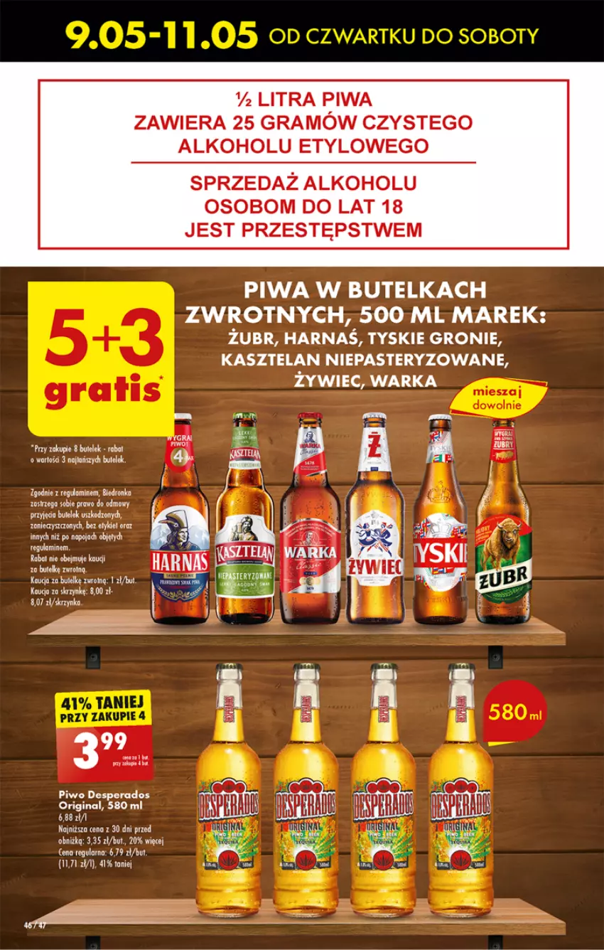 Gazetka promocyjna Biedronka - Od czwartku - ważna 09.05 do 15.05.2024 - strona 50 - produkty: Desperados, Gin, Gra, Harnaś, HP, Kasztelan, Piwa, Piwo, Tyskie, Warka