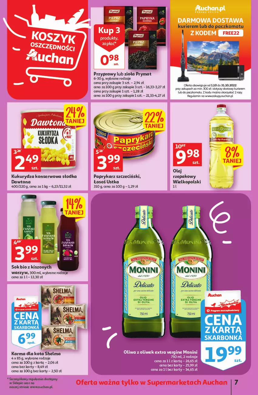 Gazetka promocyjna Auchan - Gazetka Koszyk Oszczędności Auchan Supermarkety - ważna 13.10 do 19.10.2022 - strona 7 - produkty: Bell, Dawtona, Fa, Gra, Kukurydza, Kukurydza konserwowa, Olej, Papryka, Paprykarz, Paprykarz szczeciński, Prymat, Przyprawy, Ser, Sok