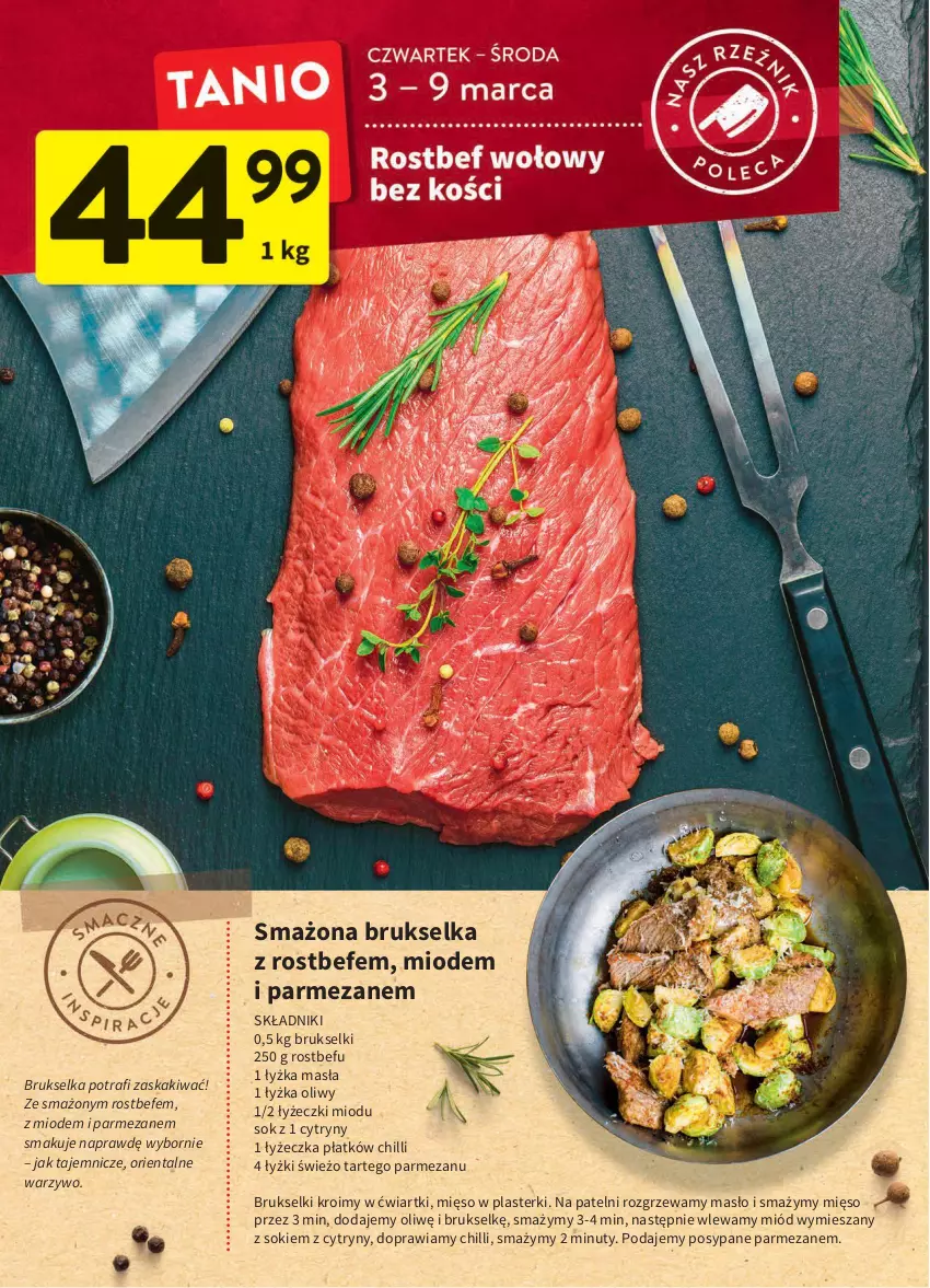 Gazetka promocyjna Intermarche - ważna 03.03 do 09.03.2022 - strona 12 - produkty: Brukselka, Cytryny, Kaki, Masło, Mięso, Miód, Nuty, Parmezan, Plasterki, Rostbef, Sok