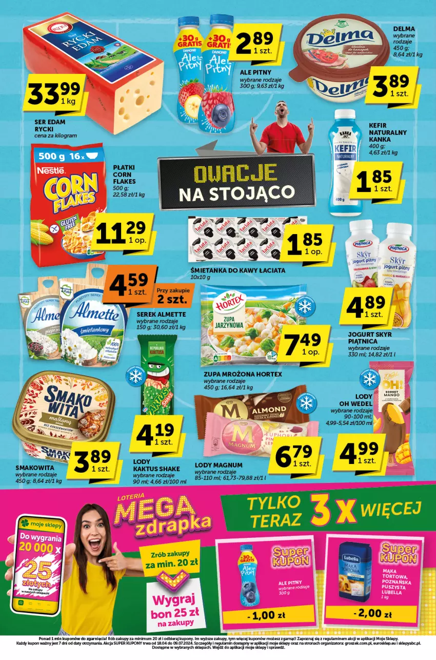 Gazetka promocyjna ABC - ważna 13.06 do 25.06.2024 - strona 4 - produkty: Almette, Bell, Delma, Edam, Gra, Groszek, Hortex, Jogurt, Kaktus, Kefir, Lody, Piątnica, Por, Ser, Serek, Smakowita, Zupa