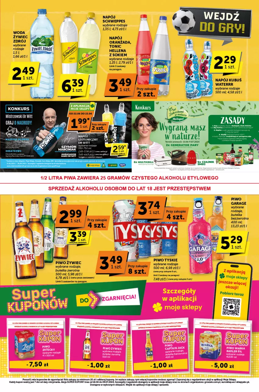 Gazetka promocyjna ABC - ważna 13.06 do 25.06.2024 - strona 7 - produkty: Fa, Generator pary, Gra, Groszek, Hellena, Kubuś, Kubuś Waterrr, Leon, Napój, Oranżada, Piwo, Schweppes, Sok, Tyskie, Woda