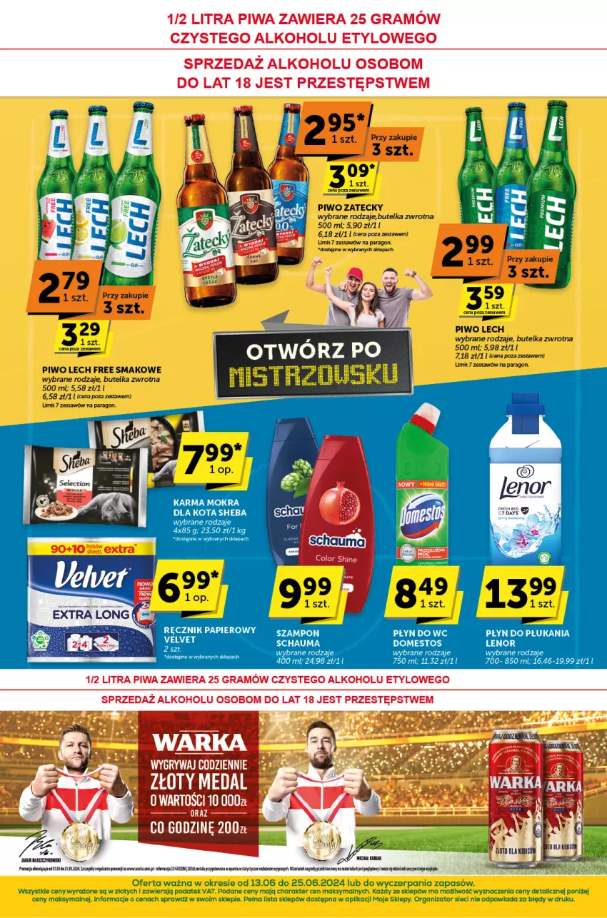 Gazetka promocyjna ABC - ważna 13.06 do 25.06.2024 - strona 8 - produkty: Domestos, Gra, Lenor, Papier, Piwo, Płyn do płukania, Płyn do wc, Rama, Ręcznik, Schauma, Sheba, Szampon, Velvet