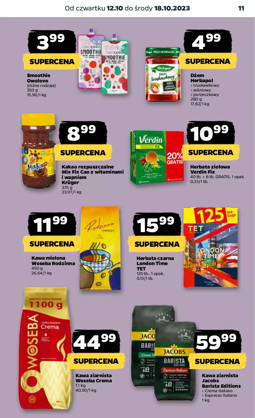 Gazetka promocyjna Netto - Artykuły spożywcze - ważna 12.10 do 18.10.2023 - strona 11 - produkty: Dżem, Gra, Herbapol, Herbata, Herbata czarna, Jacobs, Kakao, Kawa, Kawa mielona, Kawa ziarnista, Por, Smoothie, Woseba