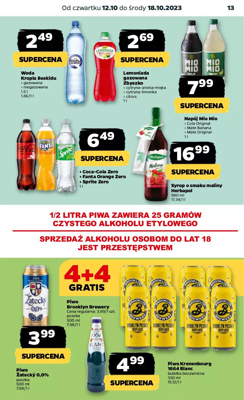 Gazetka promocyjna Netto - Artykuły spożywcze - ważna 12.10 do 18.10.2023 - strona 13 - produkty: Aronia, Coca-Cola, Fa, Fanta, Gin, Gra, Herbapol, Lemoniada, Limonka, Maliny, Mięta, Napój, Piwa, Piwo, Sprite, Syrop, Woda