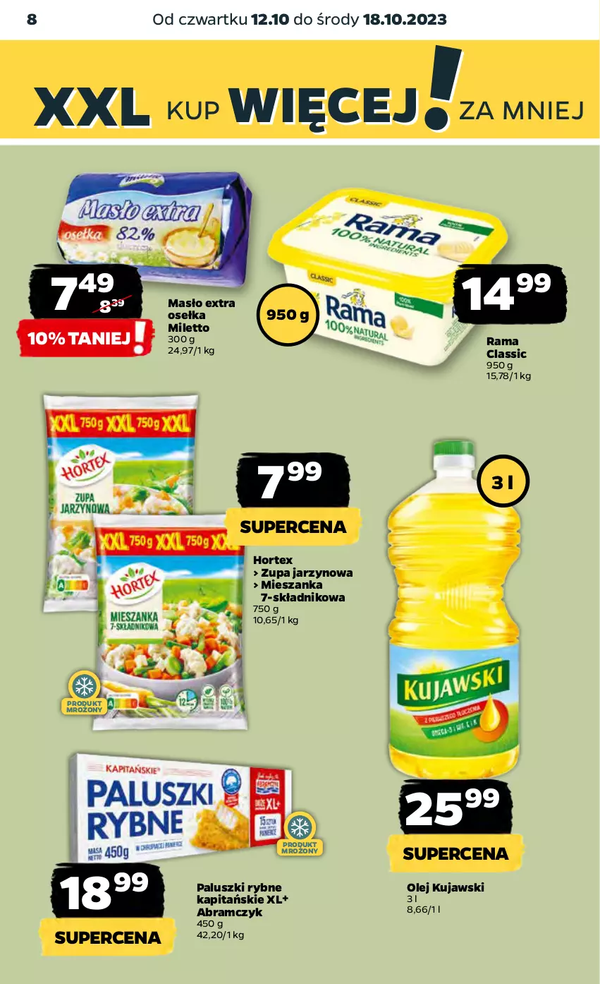 Gazetka promocyjna Netto - Artykuły spożywcze - ważna 12.10 do 18.10.2023 - strona 8 - produkty: Hortex, Kujawski, Masło, Olej, Paluszki rybne, Rama, Zupa