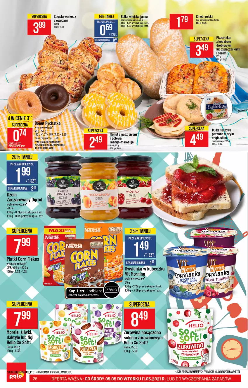 Gazetka promocyjna PoloMarket - Gazetka promocyjna  r - ważna 05.05 do 11.05.2021 - strona 26 - produkty: Bułka, Chleb, Corn flakes, Daktyle, Donut, Dżem, Figi, Helio, Inka, Kebab, Koc, Mango, Owoce, Sok, Strucla, Wasa, Wino