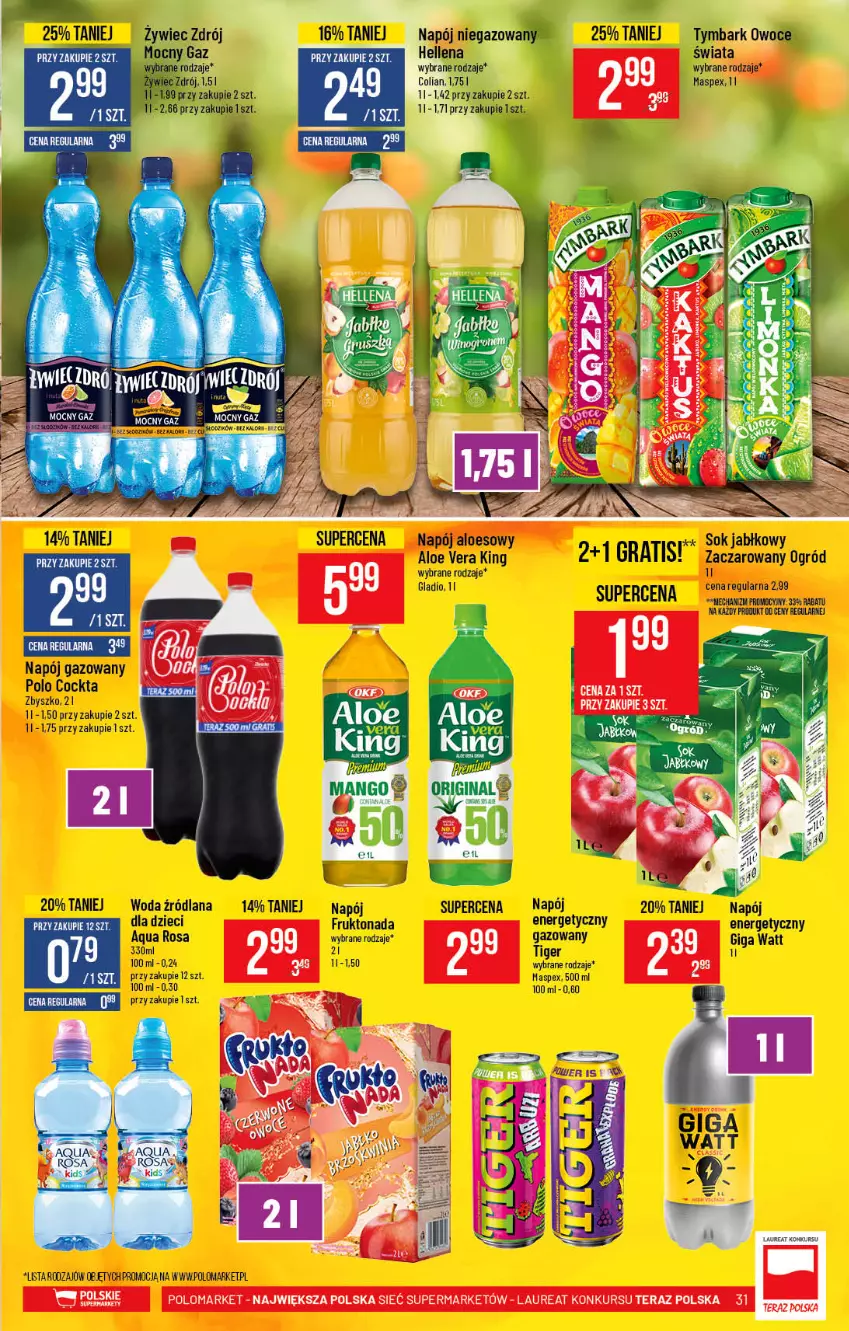 Gazetka promocyjna PoloMarket - Gazetka promocyjna  r - ważna 05.05 do 11.05.2021 - strona 31 - produkty: Aloe vera, Gra, Hellena, LANA, Laur, Napój, Napój gazowany, Napój niegazowany, Ogród, Owoce, Sok, Sok jabłkowy, Tiger, Tymbark, Woda