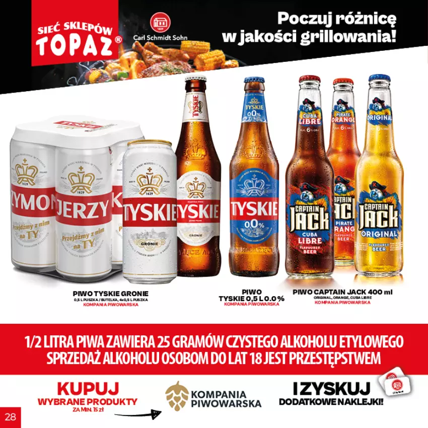 Gazetka promocyjna Topaz - Gazetka - ważna 29.04 do 18.07.2021 - strona 27 - produkty: Captain Jack, Klej, Piwo, Tyskie