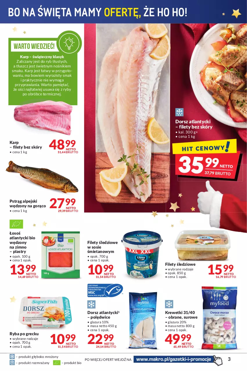 Gazetka promocyjna Makro - [Oferta promocyjna] Artykuły spożywcze i przemysłowe - ważna 30.11 do 13.12.2021 - strona 3 - produkty: Dorsz, Glazura, Karp, Krewetki, Lazur, Mięta, Pstrąg, Ryba, Ryba po grecku, Sos