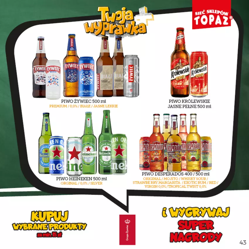 Gazetka promocyjna Topaz - Gazetka - ważna 16.08 do 16.10.2022 - strona 43 - produkty: Desperados, Heineken, Królewski, Piwo