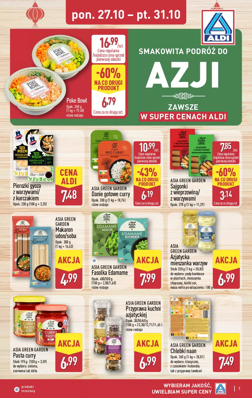 Gazetka promocyjna Aldi - Smakowita podróż do Azji - ważna 27.10 do 31.10.2025 - strona 1 - produkty: Chleb, Danie gotowe, Edam, Fa, Kiełki, Kurczak, Makaron, Mieszanka warzyw, Pędy bambusa, Sajgonki, Smakowita, Warzywa