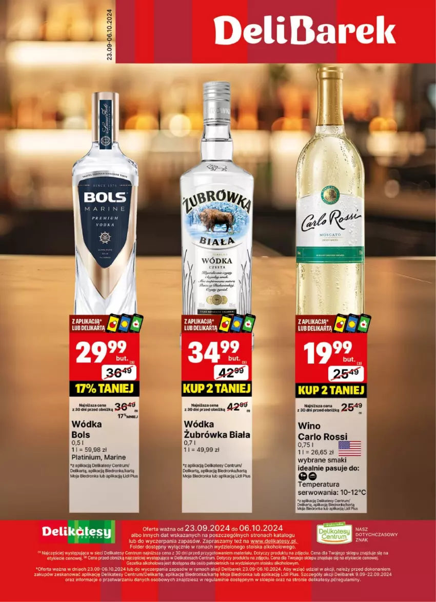 Gazetka promocyjna Delikatesy Centrum - DeliBarek DC39-DC40 - ważna 23.09 do 06.10.2024 - strona 3 - produkty: Bols, Carlo Rossi, Dron, Rum, Ser, Wino, Wódka