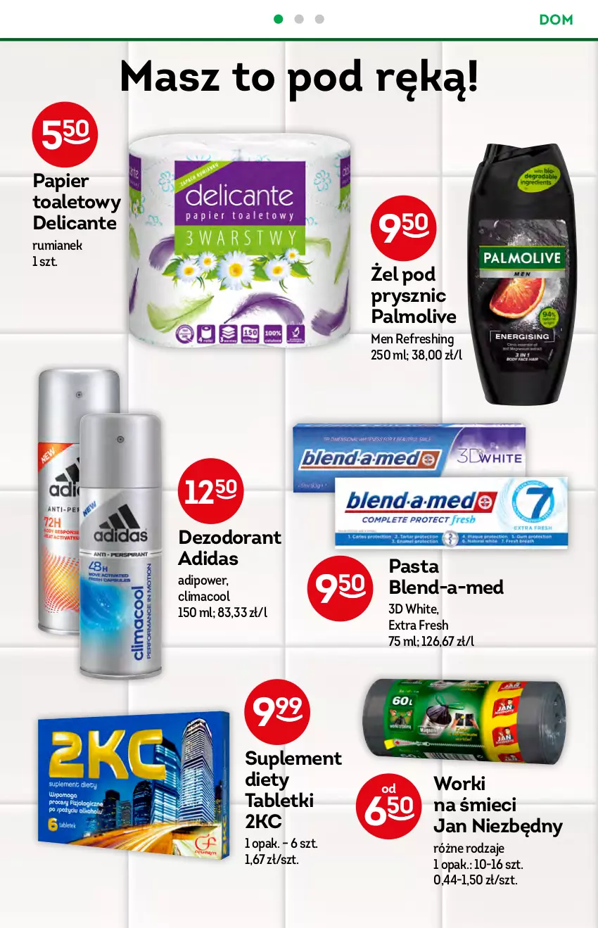 Gazetka promocyjna Żabka - ważna 07.07 do 13.07.2021 - strona 43 - produkty: Adidas, Blend-a-Med, Dezodorant, Jan Niezbędny, Palmolive, Papier, Papier toaletowy, Rum, Suplement diety, Tablet, Worki na śmiec, Worki na śmieci