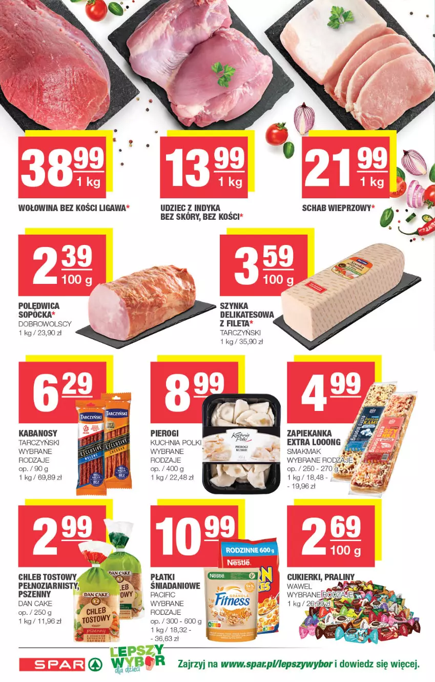 Gazetka promocyjna Spar - Spar - ważna 15.10 do 25.10.2023 - strona 4 - produkty: Chleb, Chleb tostowy, Cif, Cukier, Cukierki, Dan Cake, Danio, Kabanos, Kuchnia, Pierogi, Polędwica, Por, Schab wieprzowy, Ser, Szynka, Tarczyński, Udziec z indyka, Wołowina, Wołowina bez kości, Zapiekanka