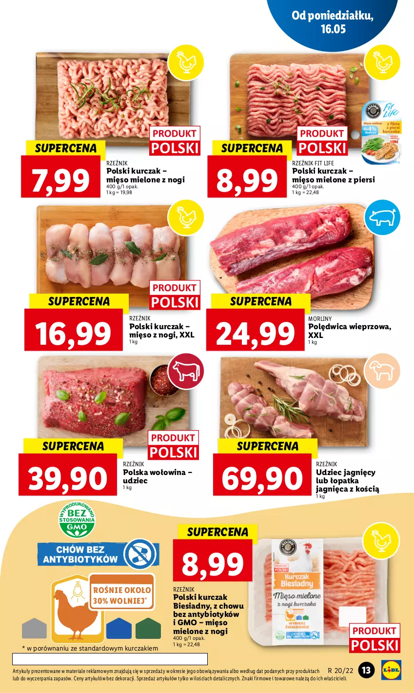 Gazetka promocyjna Lidl - GAZETKA - ważna 16.05 do 18.05.2022 - strona 13 - produkty: Kurczak, Mięso, Mięso mielone, Morliny, Polędwica, Por, Wołowina