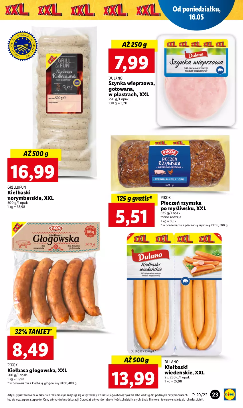 Gazetka promocyjna Lidl - GAZETKA - ważna 16.05 do 18.05.2022 - strona 23 - produkty: Dulano, Gra, Grill, Kiełbasa, Kiełbasa głogowska, Piec, Pieczeń rzymska, PIKOK, Por, Szynka, Szynka wieprzowa