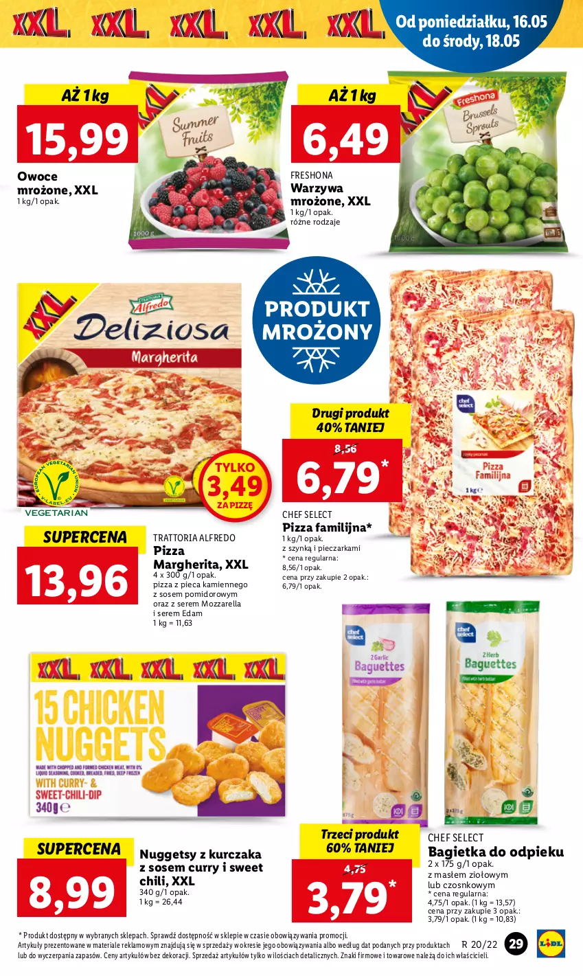 Gazetka promocyjna Lidl - GAZETKA - ważna 16.05 do 18.05.2022 - strona 29 - produkty: Bagietka, Edam, Fa, Kurczak, Mozzarella, Owoce, Piec, Pieczarka, Pizza, Pizza margherita, Pizza z pieca kamiennego, Ser, Sos, Warzywa