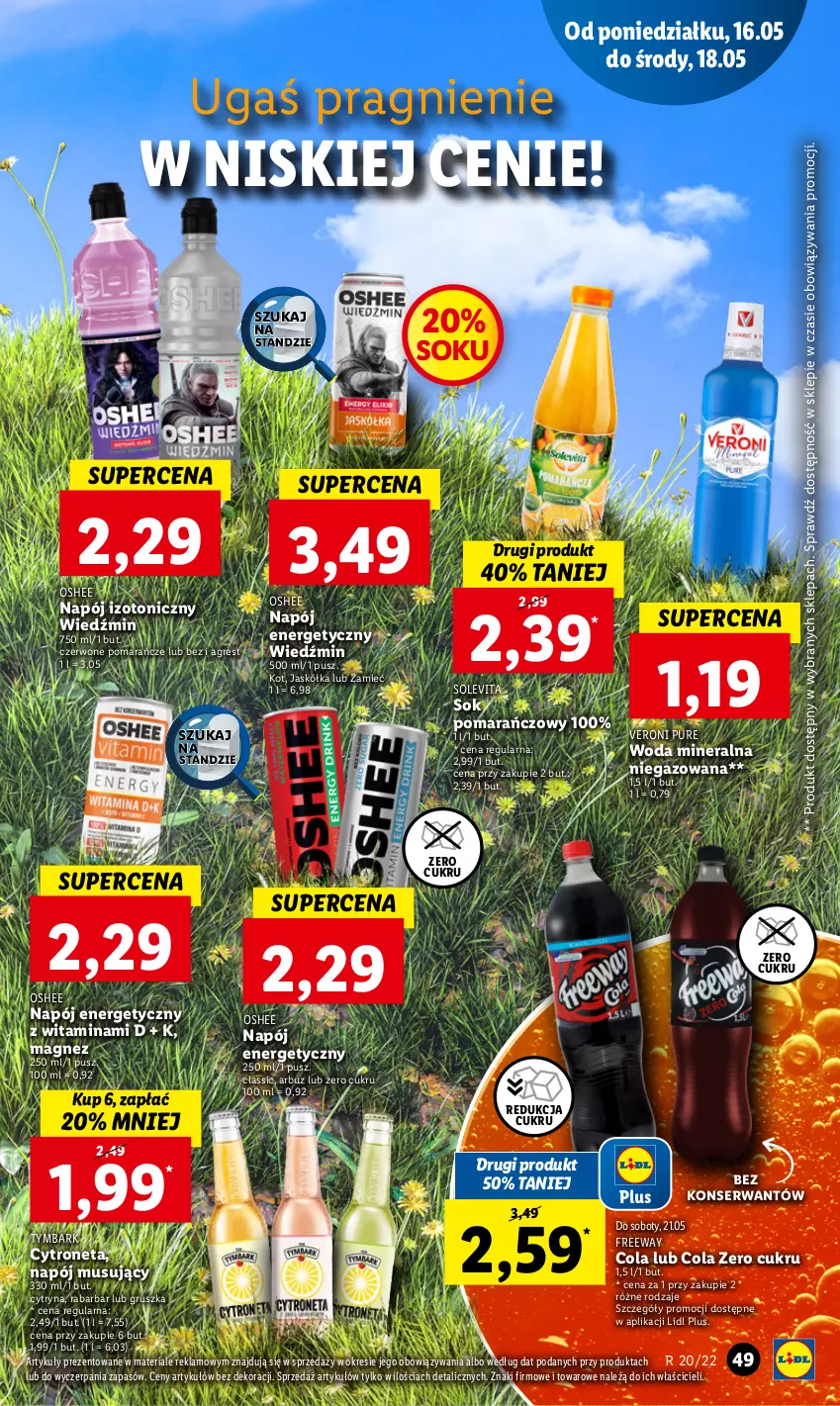 Gazetka promocyjna Lidl - GAZETKA - ważna 16.05 do 18.05.2022 - strona 49 - produkty: Arbuz, Gres, Magnez, Mus, Napój, Napój energetyczny, Napój izotoniczny, Napój musujący, Oshee, Pomarańcze, Pur, Ser, Sok, Sok pomarańczowy, Tymbark, Woda, Woda mineralna