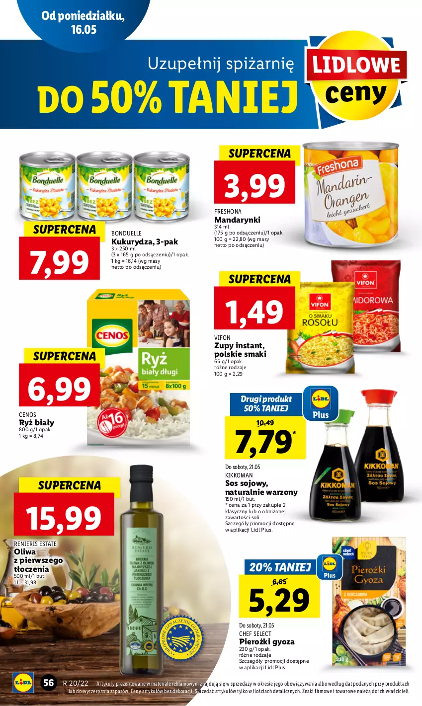 Gazetka promocyjna Lidl - GAZETKA - ważna 16.05 do 18.05.2022 - strona 56 - produkty: Bonduelle, Cenos, Kukurydza, Mandarynki, Ryż, Ryż biały, Sos, Sos sojowy