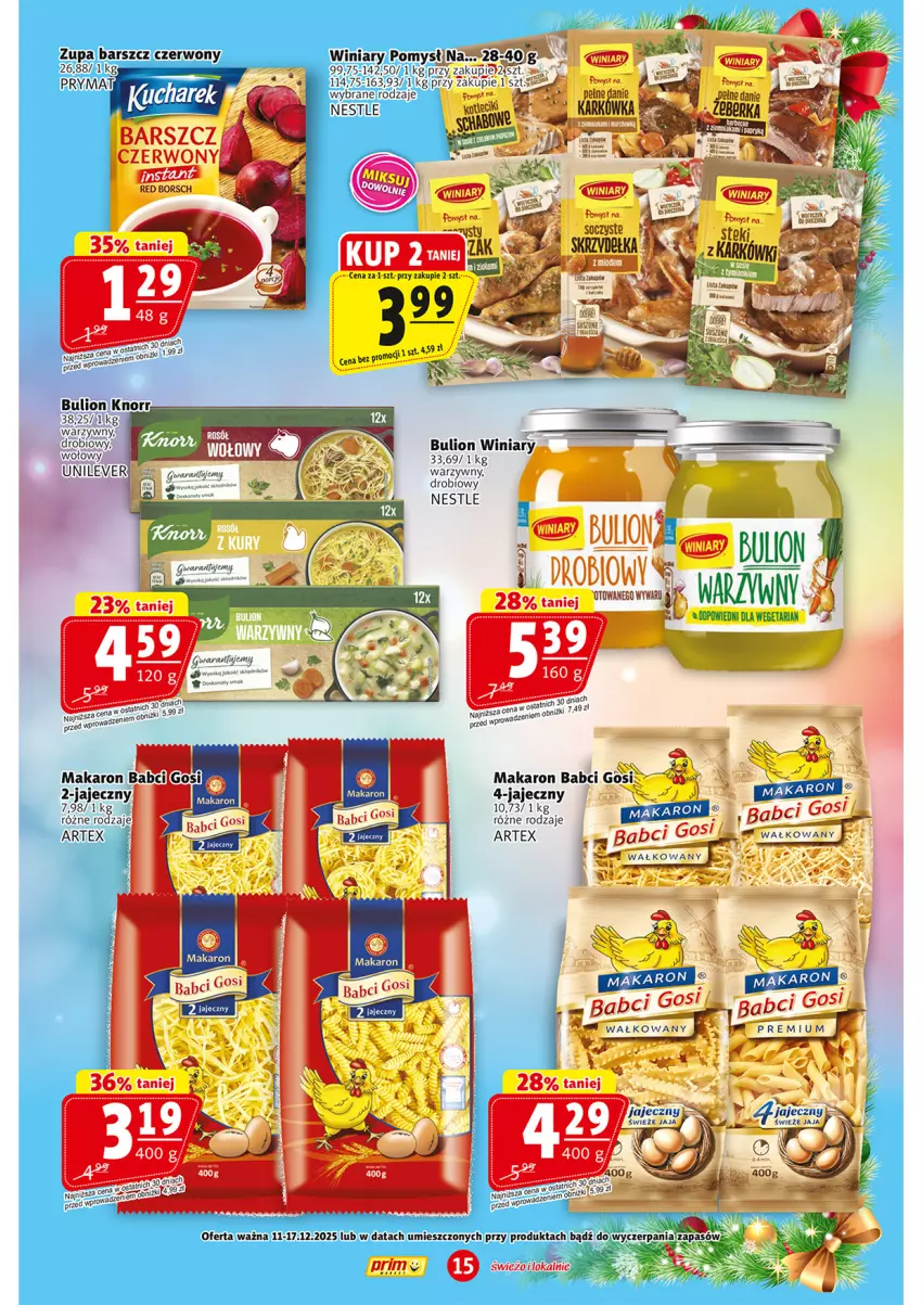 Gazetka promocyjna Prim Market - ważna 11.12 do 17.12.2025 - strona 15 - produkty: Bulion, Lion, Makaron, Stek, Winiary, Zupa
