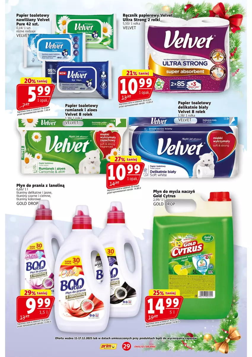 Gazetka promocyjna Prim Market - ważna 11.12 do 17.12.2025 - strona 29 - produkty: Do mycia naczyń, Papier, Papier toaletowy, Płyn do mycia, Płyn do mycia naczyń, Płyn do prania, Pur, Ręcznik, Rolki, Rum, Velvet