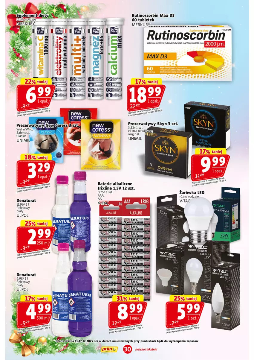 Gazetka promocyjna Prim Market - ważna 11.12 do 17.12.2025 - strona 30 - produkty: Baterie alkaliczne, Gin, Prezerwatyw, Skyn, Sok, Tablet, Unimil