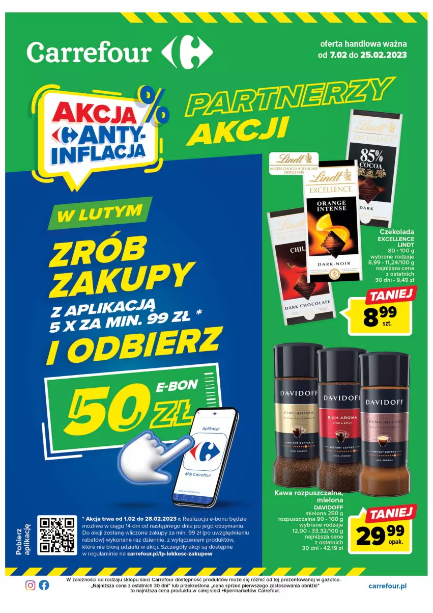 Gazetka promocyjna Carrefour - Gazetka Marki znane i lubiane - ważna 07.02 do 25.02.2023 - strona 1 - produkty: Czekolada, Davidoff, Kawa, Kawa rozpuszczalna, Lindt