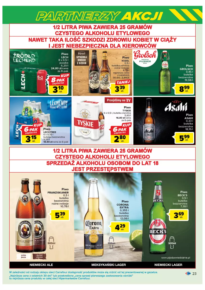 Gazetka promocyjna Carrefour - Gazetka Marki znane i lubiane - ważna 07.02 do 25.02.2023 - strona 23 - produkty: Asahi, Corona Extra, Kozel, Piwo, Skaner, Tyskie