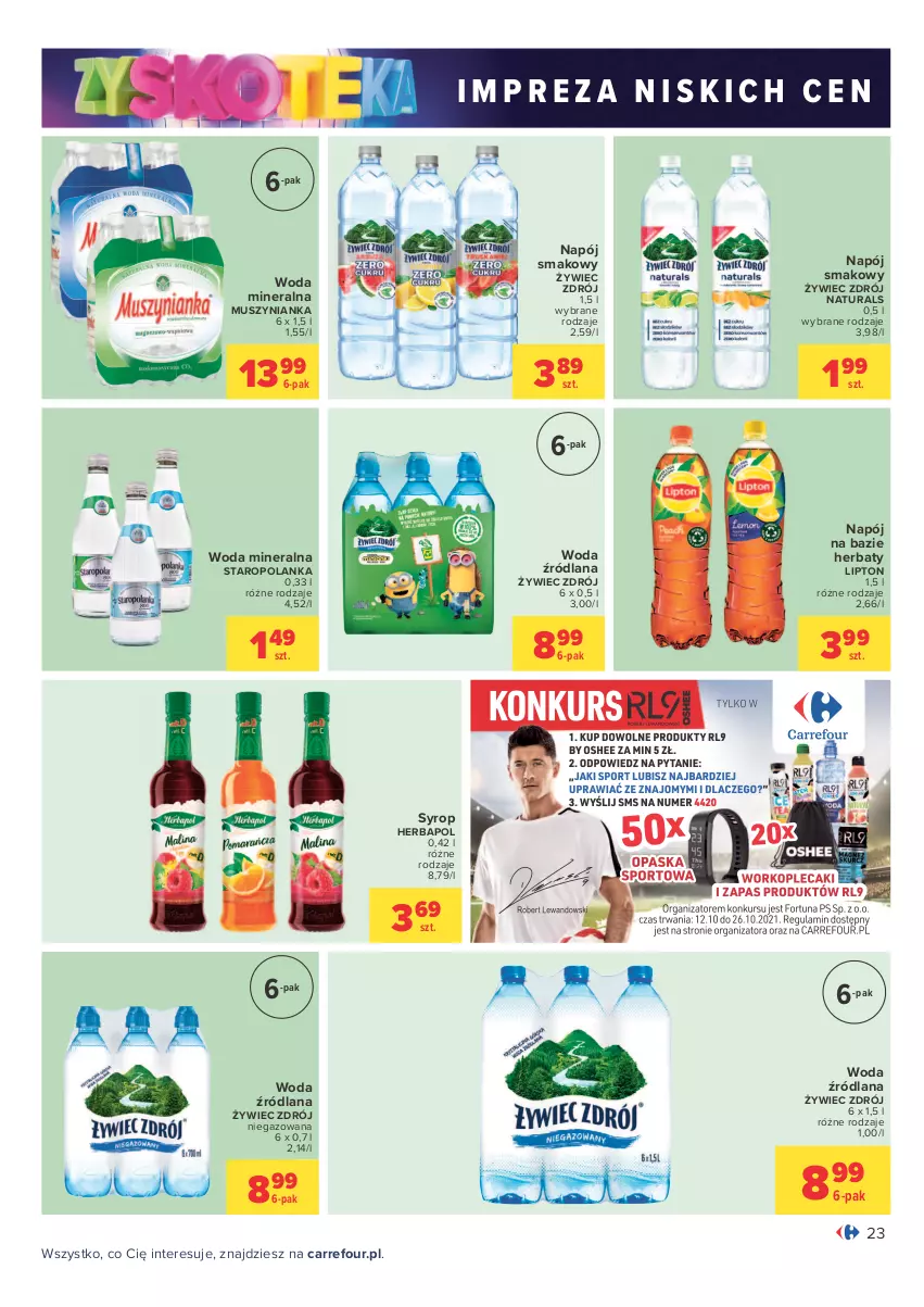 Gazetka promocyjna Carrefour - Gazetka Carrefour Zyskoteka - ważna 12.10 do 17.10.2021 - strona 23 - produkty: Herbapol, LANA, Lipton, Mus, Muszynianka, Napój, Staropolanka, Syrop, Woda, Woda mineralna