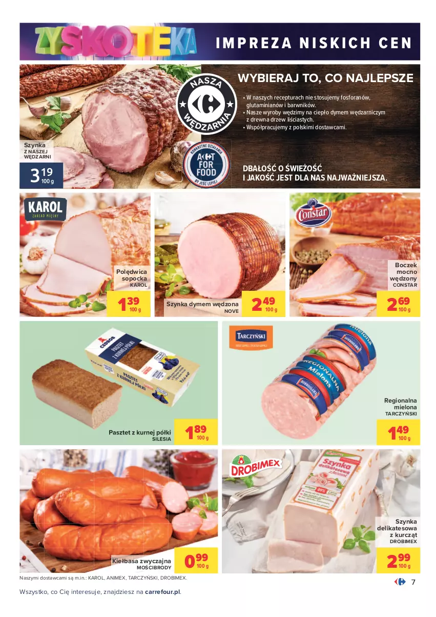 Gazetka promocyjna Carrefour - Gazetka Carrefour Zyskoteka - ważna 12.10 do 17.10.2021 - strona 7 - produkty: Boczek, Drobimex, Kiełbasa, Pasztet, Polędwica, Szynka, Szynka delikatesowa, Tarczyński