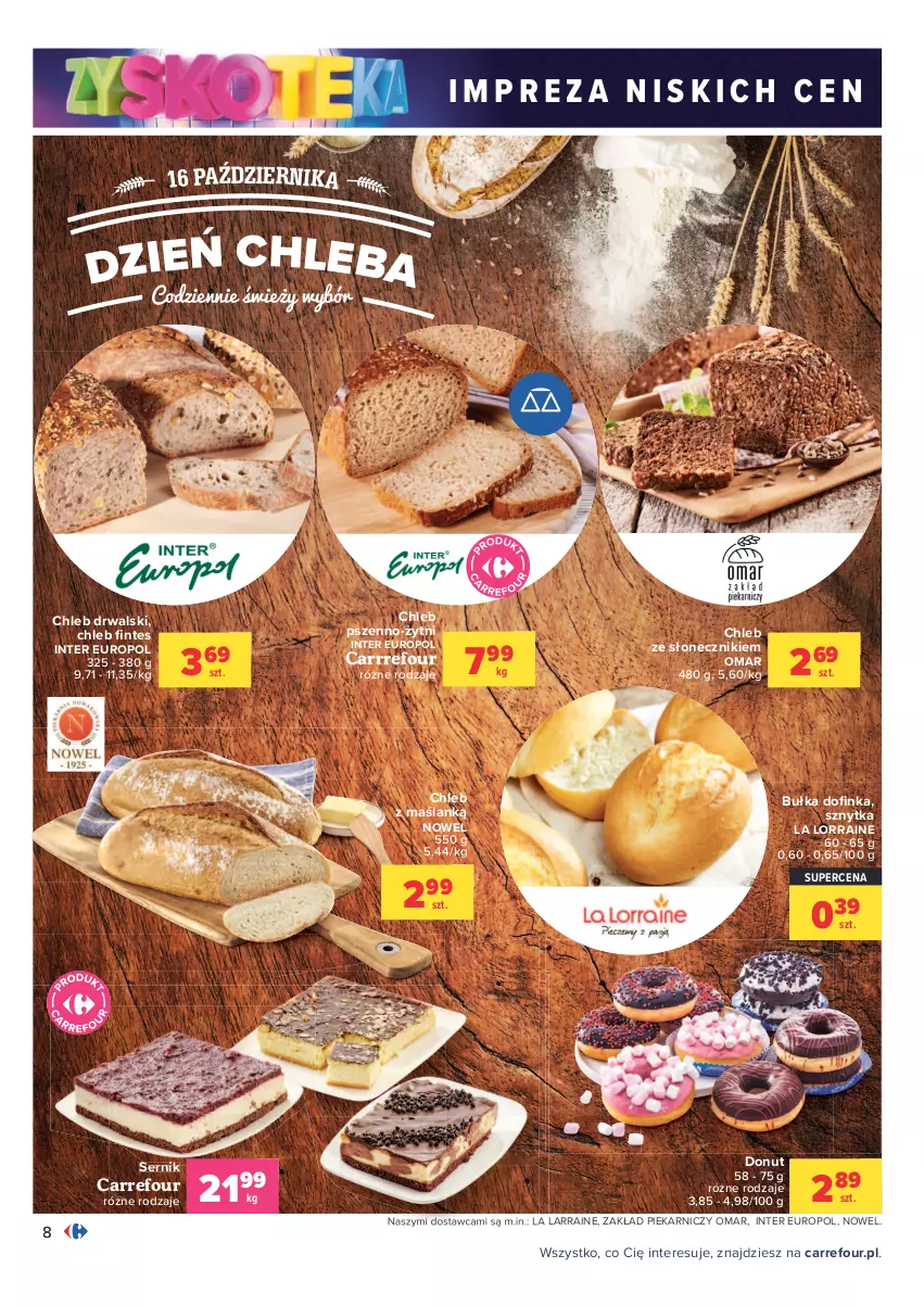 Gazetka promocyjna Carrefour - Gazetka Carrefour Zyskoteka - ważna 12.10 do 17.10.2021 - strona 8 - produkty: Bułka, Chleb, Donut, Ser