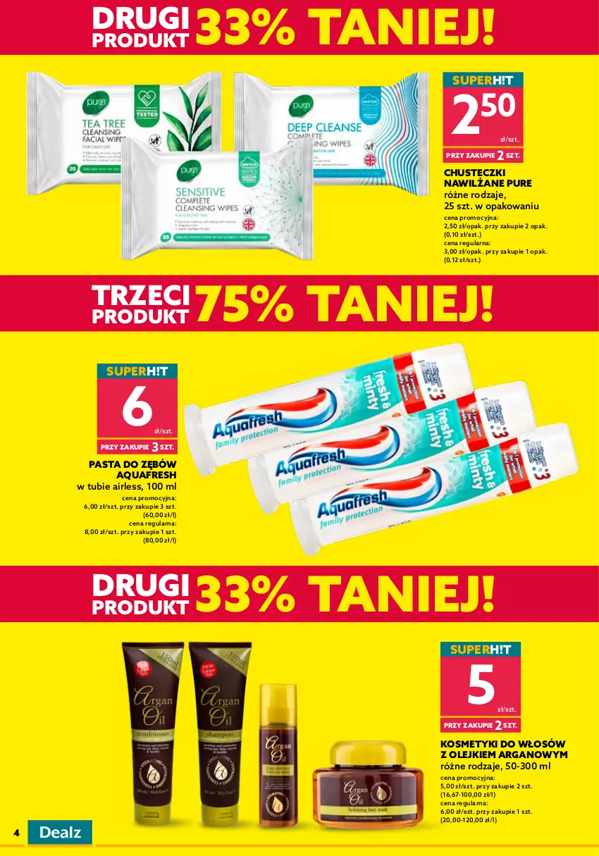 Gazetka promocyjna Dealz - ❗ SETKI PRODUKTÓW TANIEJ❗ - ważna 01.07 do 04.07.2022 - strona 4 - produkty: Aquafresh, Chusteczki, Olej, Pasta do zębów, Podkład, Przysmaki, Pur, Whiskas