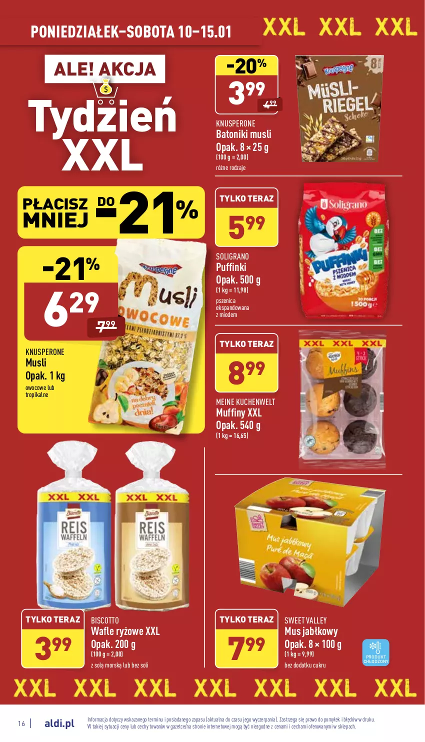 Gazetka promocyjna Aldi - Katalog spożywczy - ważna 10.01 do 15.01.2022 - strona 16 - produkty: Baton, Gra, Muffiny, Mus, Puf, Ryż, Soligrano, Tera, Tonik, Wafle