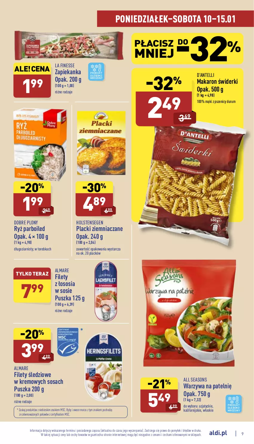 Gazetka promocyjna Aldi - Katalog spożywczy - ważna 10.01 do 15.01.2022 - strona 9 - produkty: All Seasons, Lack, Makaron, Owoce, Owoce morza, Rum, Ryby i owoce morza, Ryż, Ryż parboiled, Sos, Tera, Torebka, Warzywa, Zapiekanka