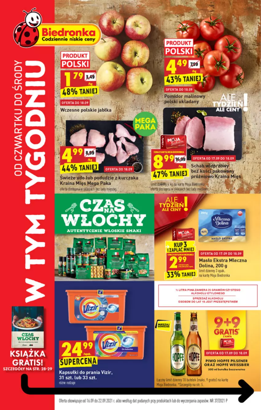 Gazetka promocyjna Biedronka - W tym tygodniu - ważna 16.09 do 22.09.2021 - strona 1 - produkty: Gra, Hopfe, Jabłka, Kapsułki do prania, Kurczak, Masło, Piwo, Pomidor malinowy, Vizir