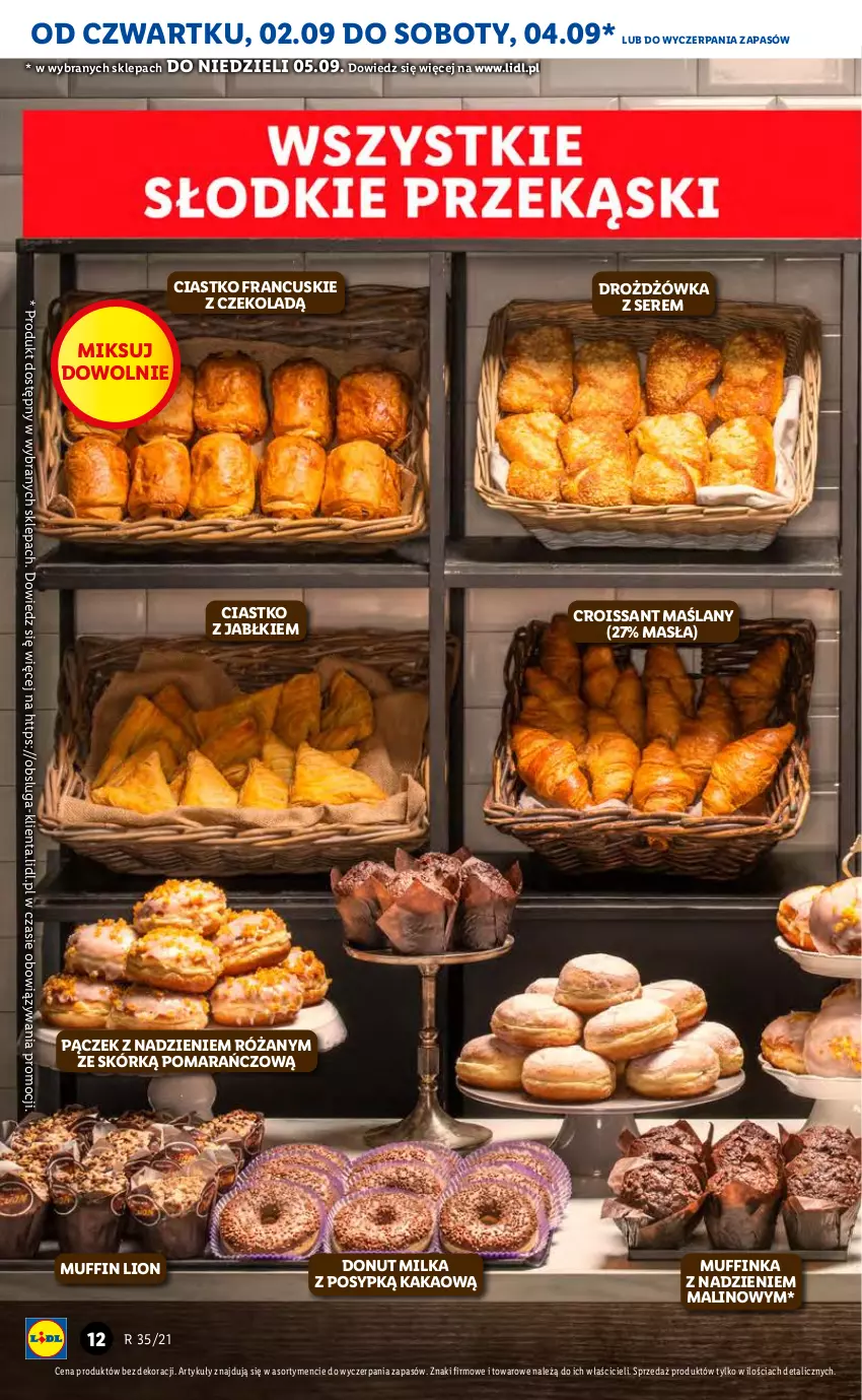 Gazetka promocyjna Lidl - GAZETKA - ważna 02.09 do 05.09.2021 - strona 12 - produkty: Croissant, Donut, Inka, Kakao, Lion, Milka, Pączek, Róża, Ser