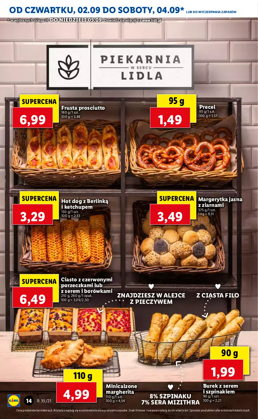 Gazetka promocyjna Lidl - GAZETKA - ważna 02.09 do 05.09.2021 - strona 14 - produkty: Borówka, Hot dog, Ketchup, Piec, Por, Prosciutto, Rust, Ser, Szpinak